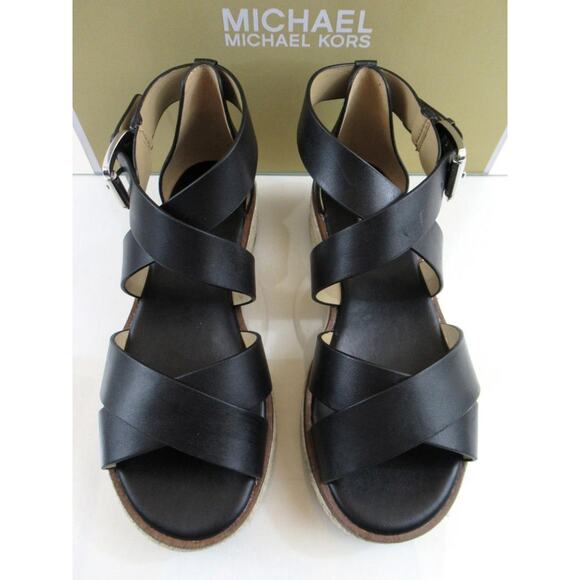 Michael Kors Darby Crisscross Platform Espadrille Sandals Black Leather Size 7 - Picture 6 of 8